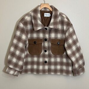 Vigoss Brown Cream Checkered Button Jacket